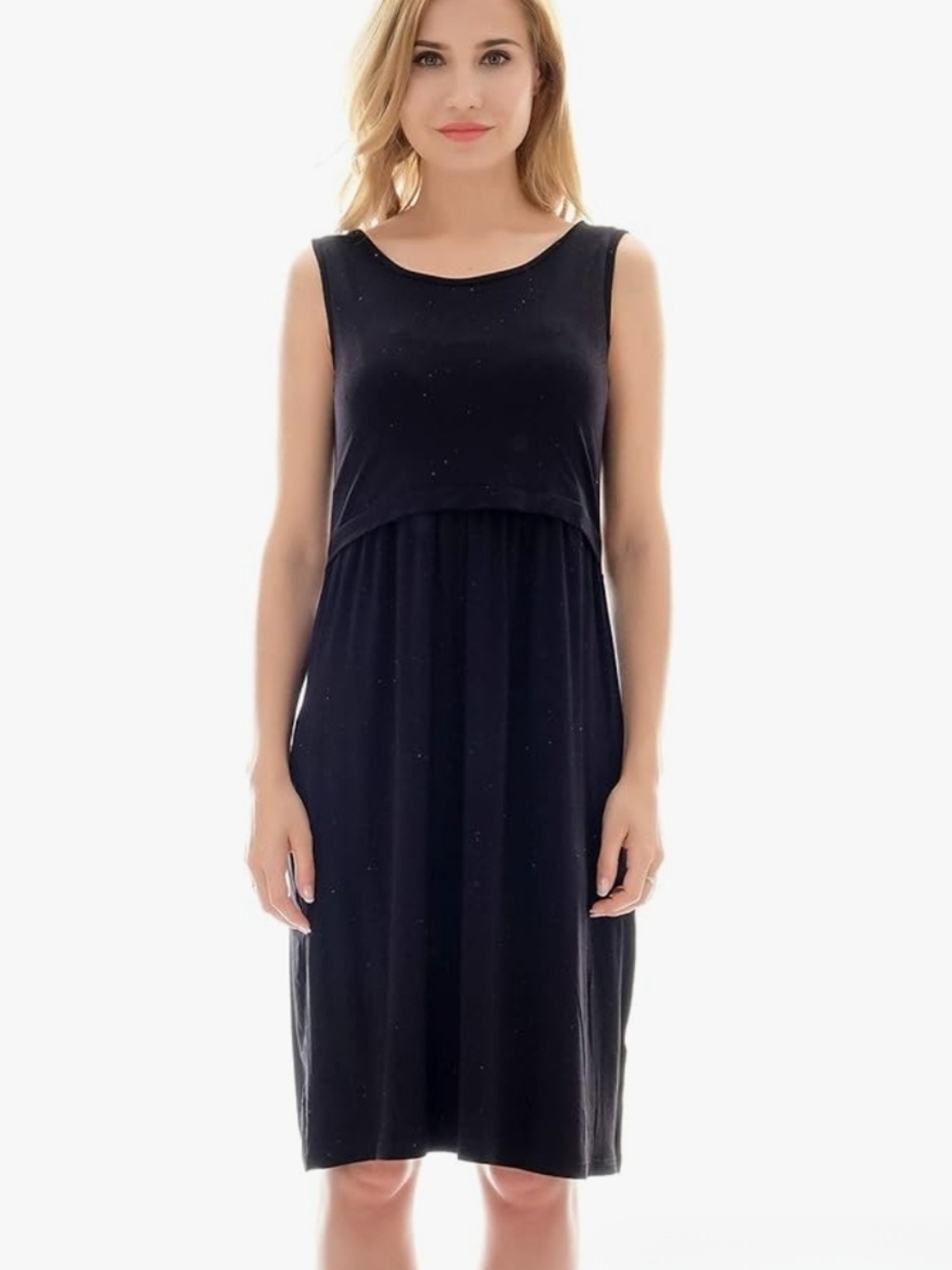 Sleeveless Black Nursing-Friendly Midi Dress